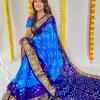 Blue Bandhani Saree With Unstitched Blouse Piece DVZ0003972