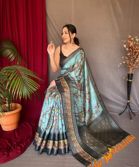 Blue Kanchipuram Digital Printed Party wear Saree DVZ0003990-2