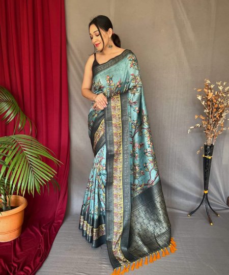 Blue Kanchipuram Digital Printed Party wear Saree DVZ0003990