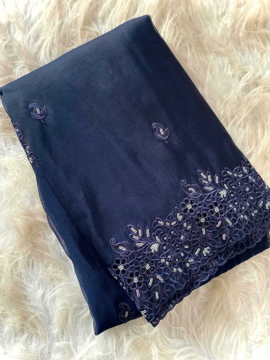 Blue Organza Zari Sequins Work Saree DV437-1