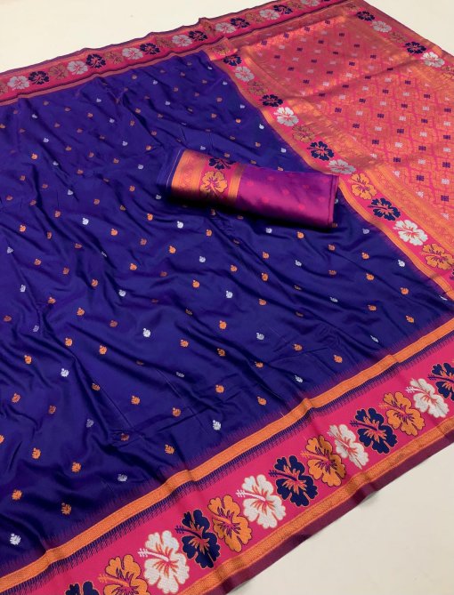 Blue Trendy Silk Woven Saree DV435