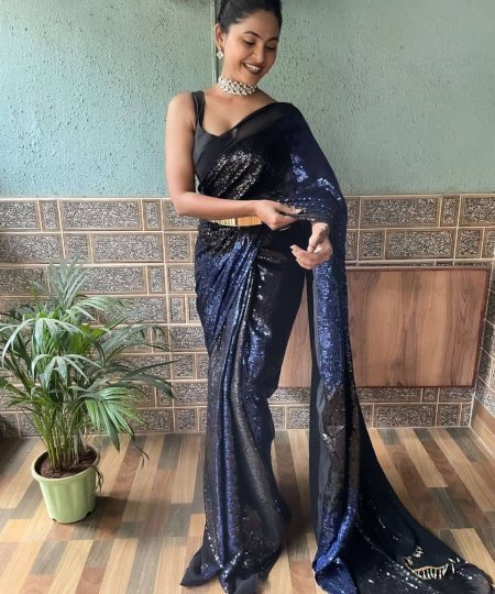 Blue and black Sequin Work Sarees to Elevate Your Style dvz0003547