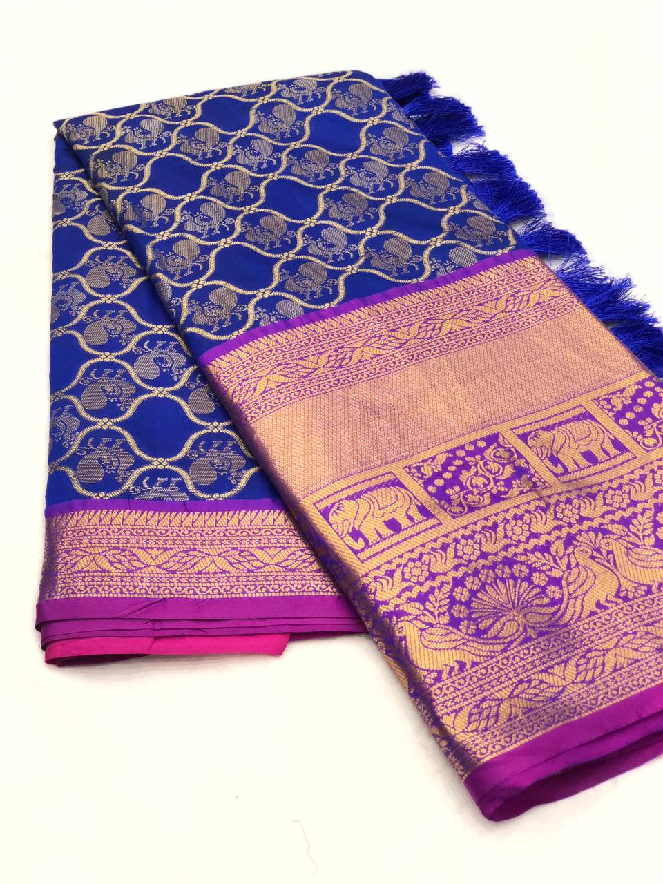 Navy Blue Kanchipuram Saree : Designer Kanchipuram Silk Saree dvz0001725