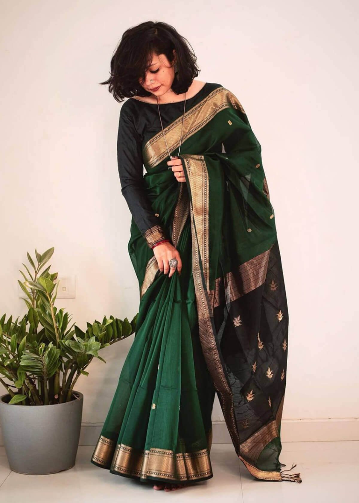 Bottle Green Silk woven Saree DV430-2