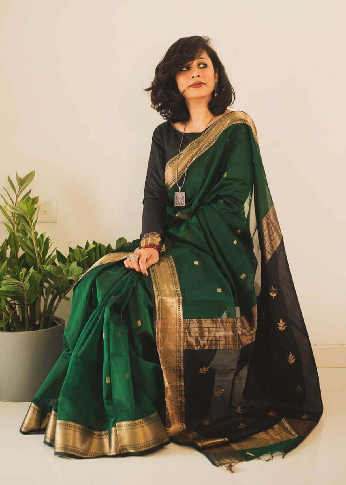 Bottle Green Silk woven Saree DV430-3