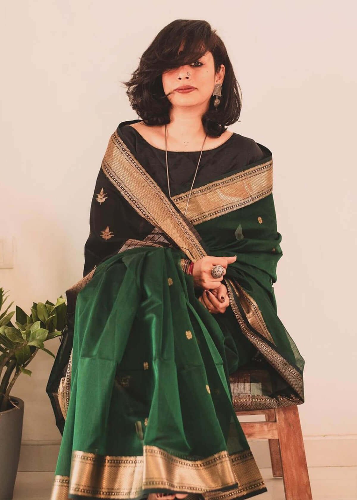 Bottle Green Silk woven Saree DV430-4