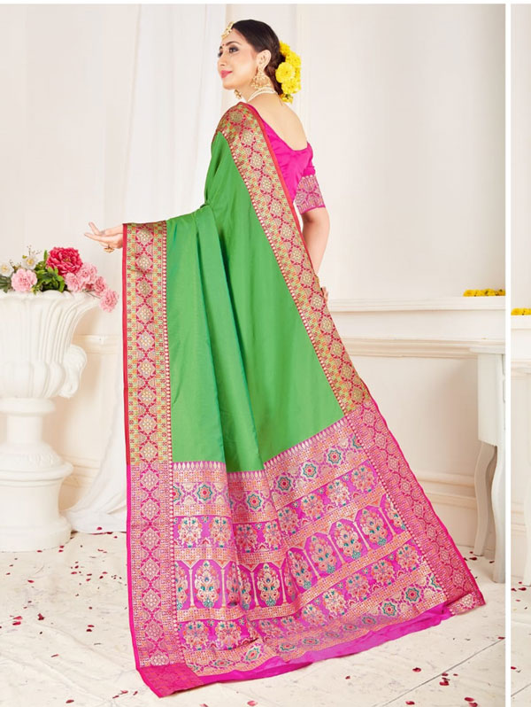 Branded Soft silk weaving saree (Green) dvz0001305 - indian silk sarees ...