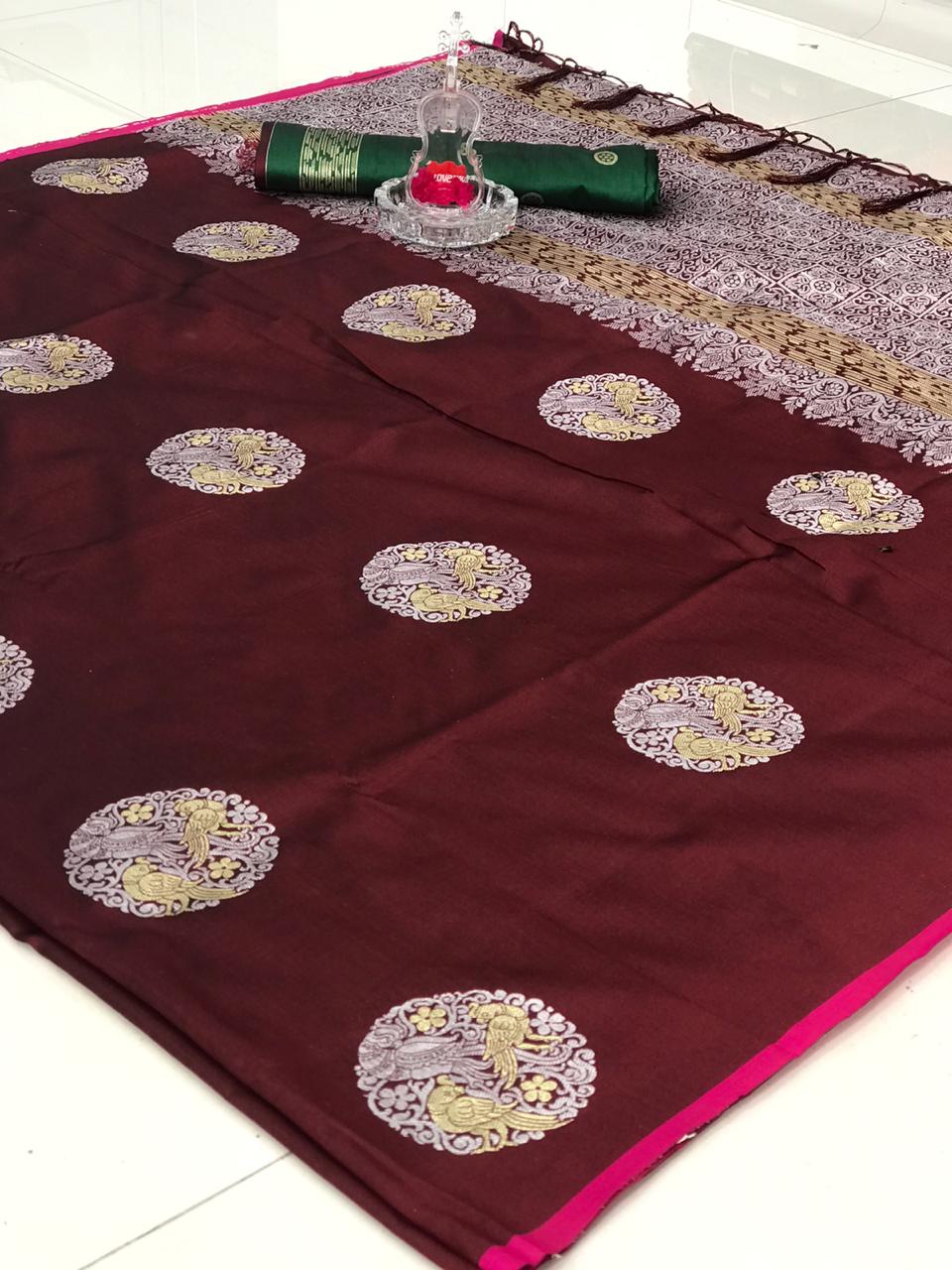 Brown Banarasi silk weaving jacquard saree with Rich Pallu dvz0001232