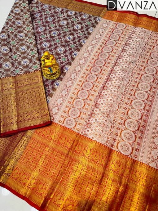 Brown Kanchipuram Handloom Tissue Weaving Silk Saree dvz0003570