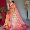 Chic Peach Tissue Silk Saree with Flower Motifs dvz0003635