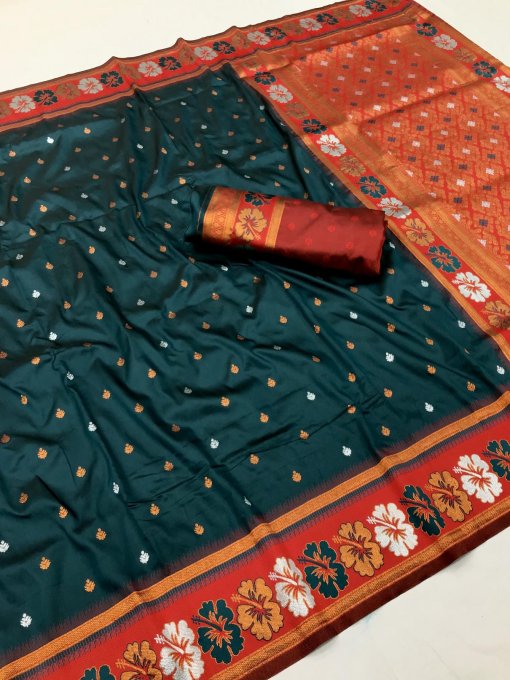 Dark Green Trendy Silk Woven Saree DV435