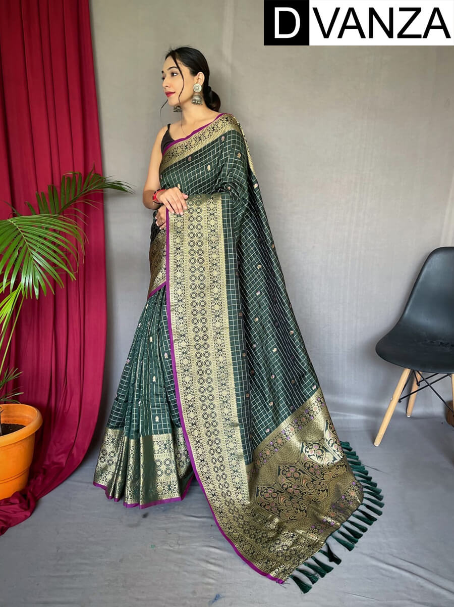 Dark Green color traditional silk woven marriage function special saree dvz0003435