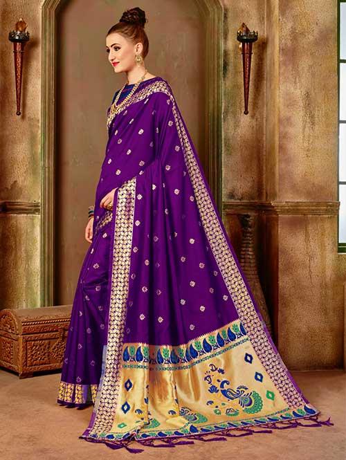 Dark Purple Banarasi silk woven saree