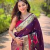 Deep Purple Paithani Silk Saree with Minakari Work and Shimmering Zari Border