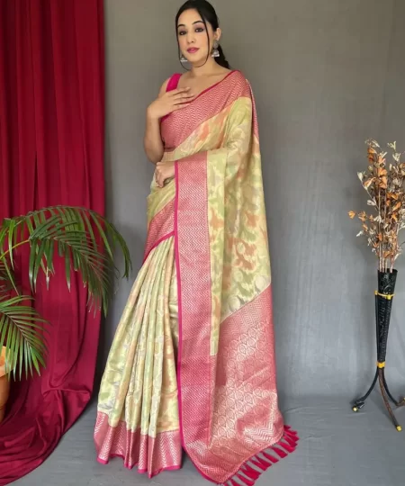 Elegant light green Tissue Silk Saree dvz0003635