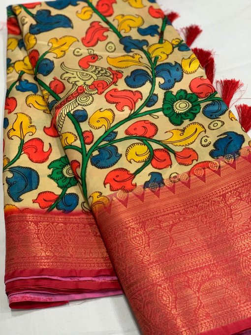 Flower Print Soft Silk Banarasi Saree dvz0002861