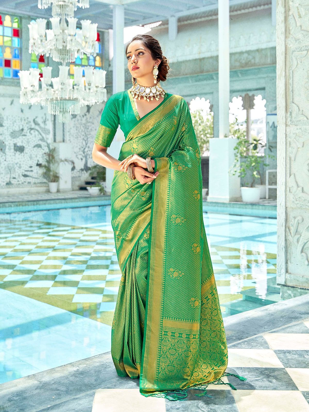 Sea Green Color Soft Silk Two Tone Fabric Saree