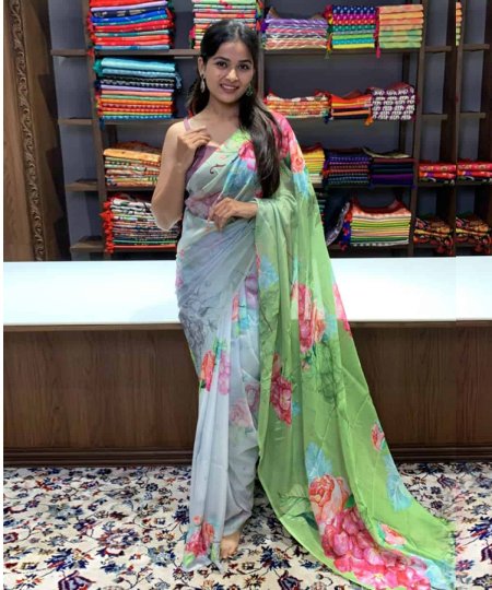 Gorgeous Floral Printed Organza Party Wear Saree dvz0003715