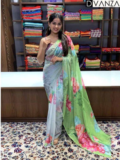 Gorgeous Floral Printed Organza Party Wear Saree dvz0003715