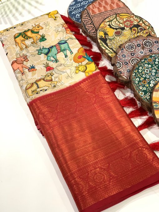 Gorgeous Soft Banarasi Silk Kalamkari Block Print saree dvz0002875