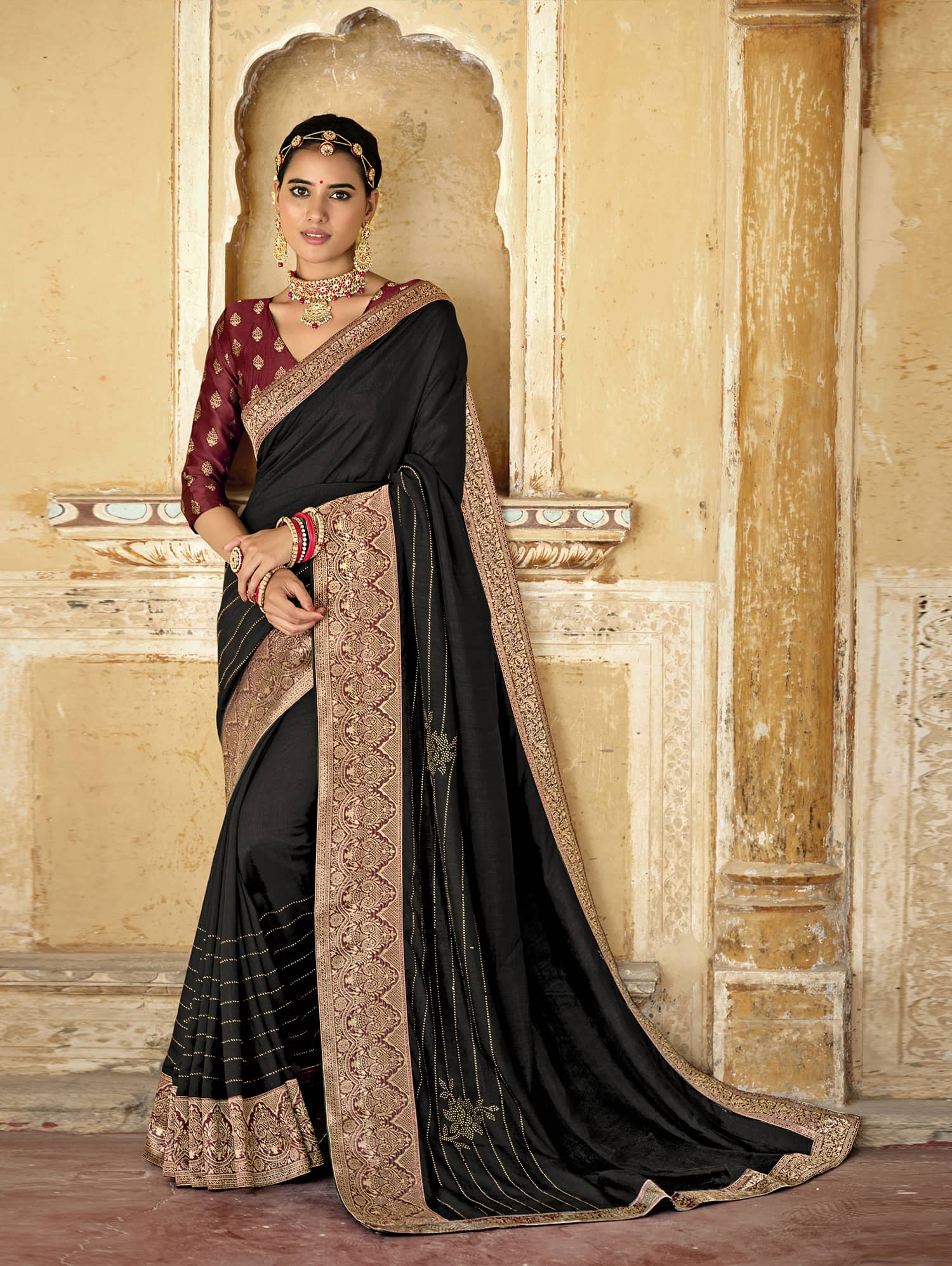 Gorgeouse Black Poly Silk Embellished Saree dvz0002980