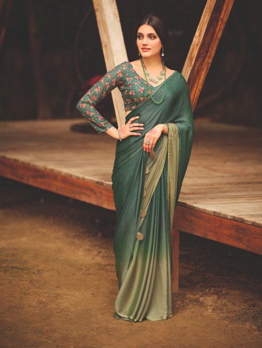 Green 3d Velvet Chiffon Fancy saree With Sequence Blouse dvz0002774