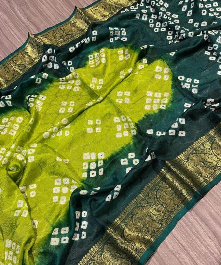 Green Bandhani Saree With Unstitched Blouse Piece DVZ0003975-2