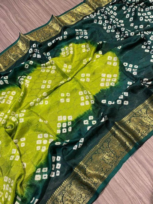 Green Bandhani Saree With Unstitched Blouse Piece DVZ0003975-2