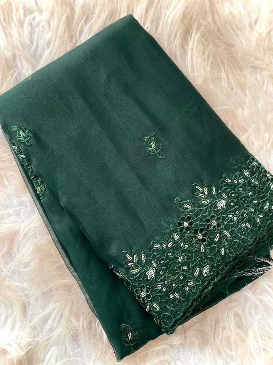 Green Organza Zari Sequins Work Saree DV437-1
