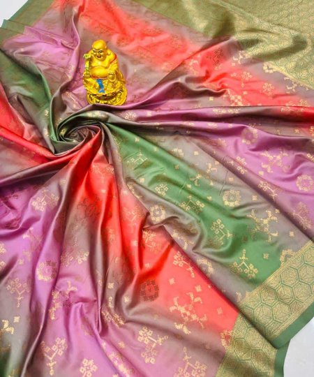 Purple, green red color combination patola printed saree for marriage function