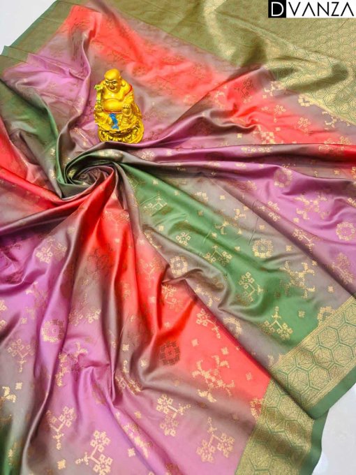 Purple, green red color combination patola printed saree for marriage function