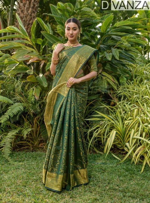 Green Woven Design Zari Lichi Silk Saree DVZ0003515