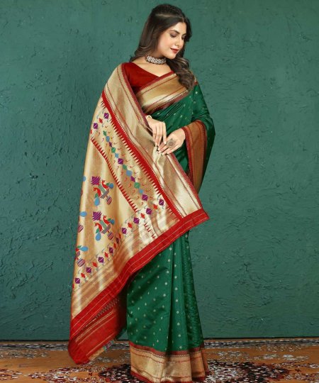 Green color paithani saree online dvz0003699