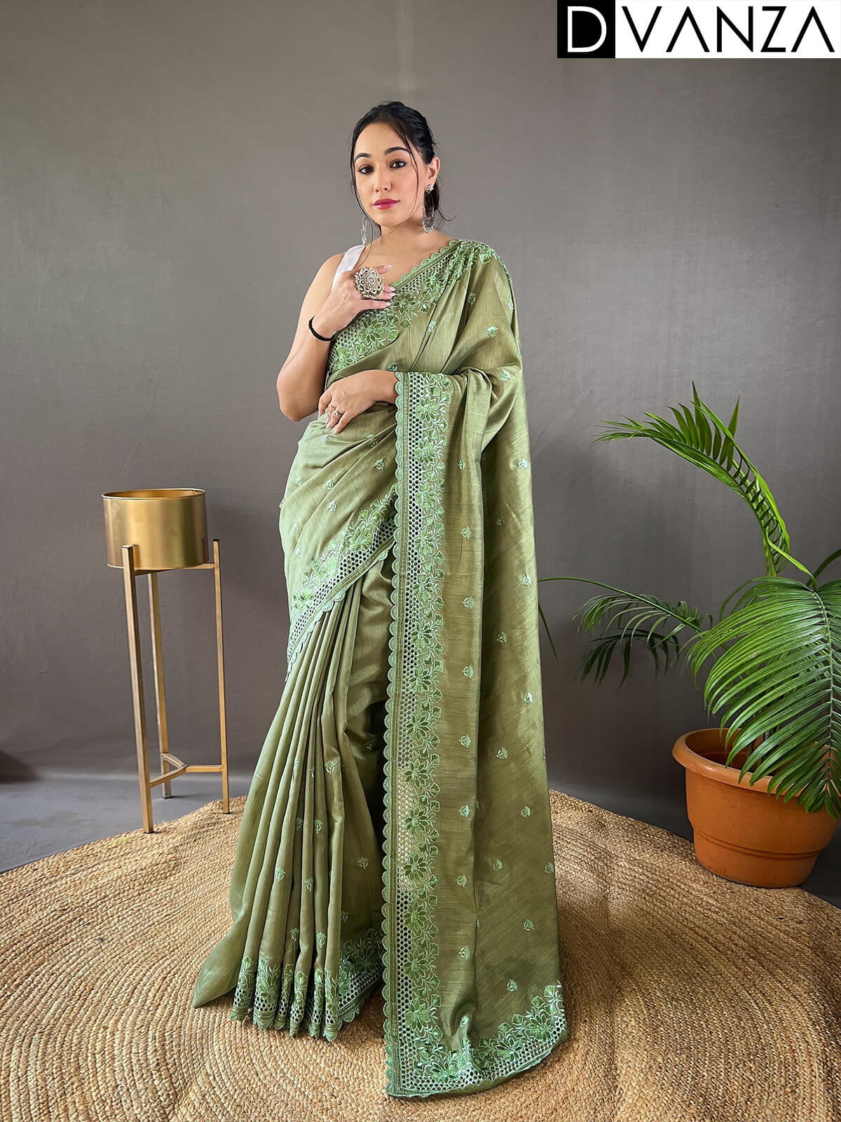Green saree For Wedding Function DVZ0003966-3