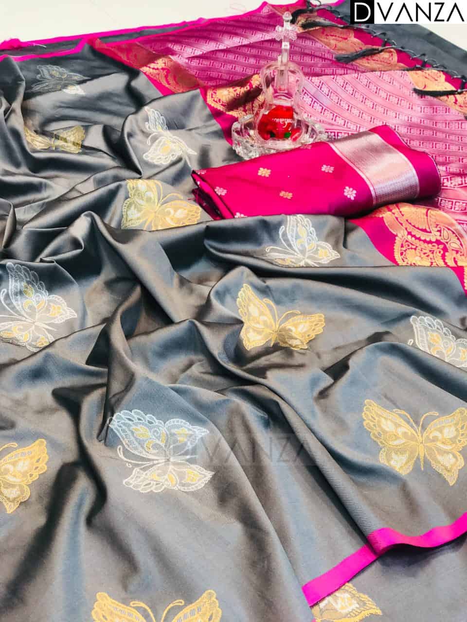 Grey Butterfly Woven saree DVZ0003564 Grey Butterfly Woven saree DVZ0003564