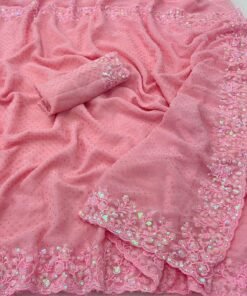 Hot Pink Sequence work Georgette Party wear Saree DV416