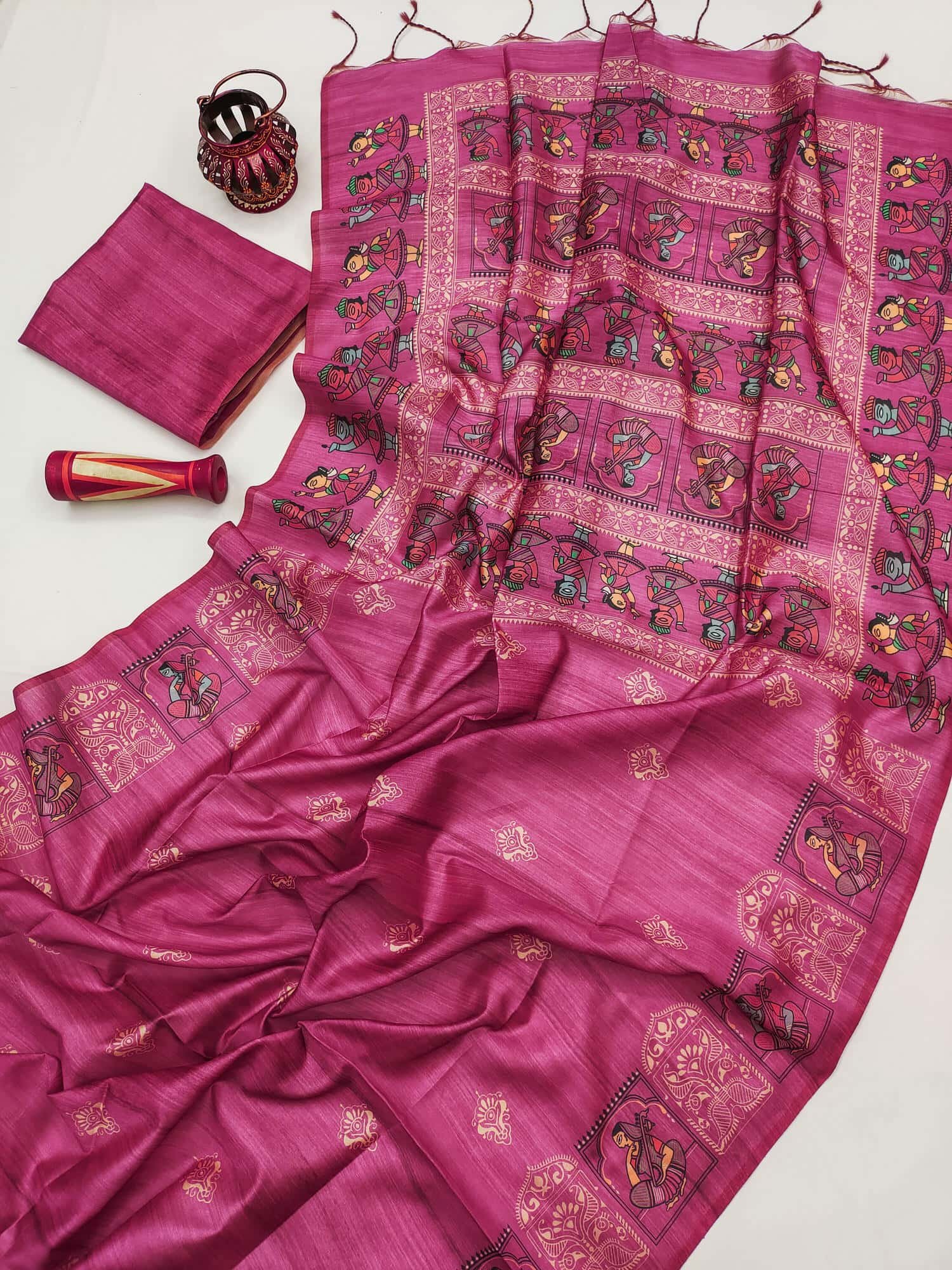 Hot Pink Unique Tussar Silk Saree DV442