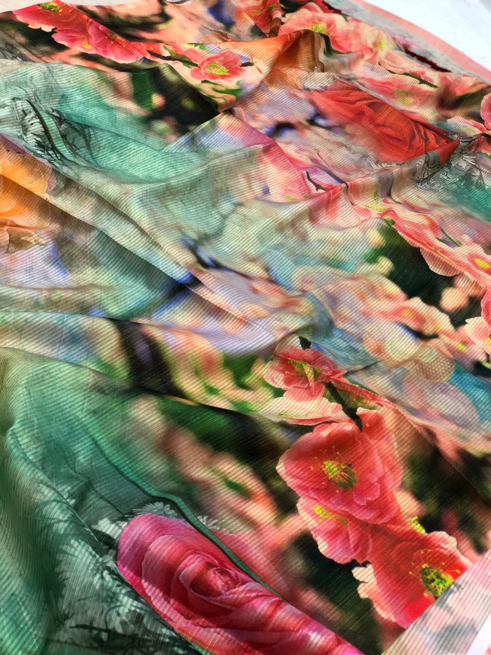 Japanese Rainbow silk Digital Printed Saree dvz0001734