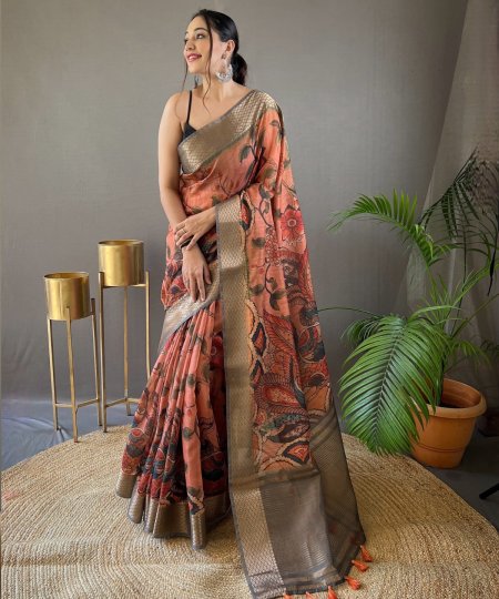 Kalamkari Print Tussar silk saree dvz0003950