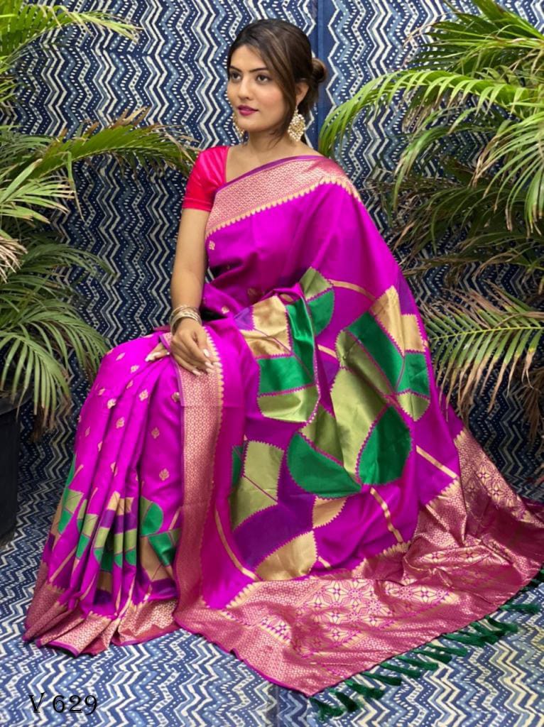 Buy Red Fancy Katan Silk Saree Online USA| Overall Silver Zari Leaf Buta –  Pure Elegance