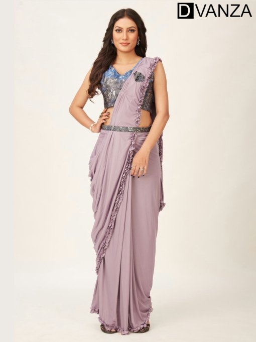 Lavendar Fancy Ready to Wear Saree with Belt and Flower Brooch DVZ0003533