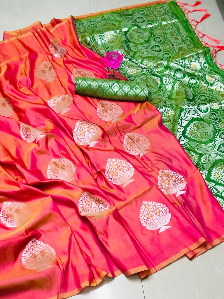 Lichi Silk Weaving Jacquard Saree in Peach dvz0002607