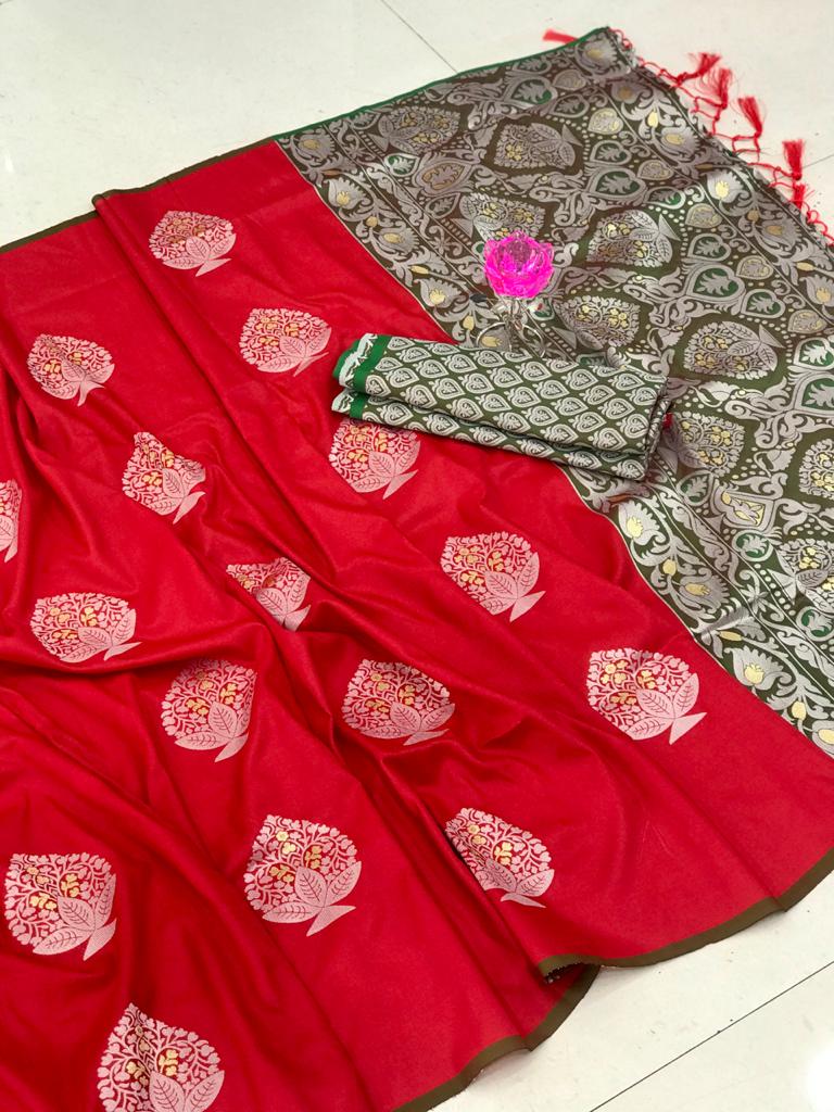 Lichi Silk Weaving Jacquard Saree in Red dvz0002609