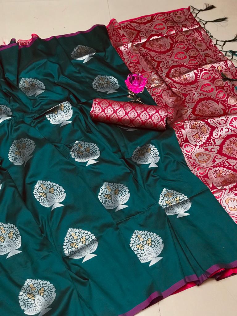 Lichi Silk Weaving Jacquard Saree in sea Blue dvz0002610