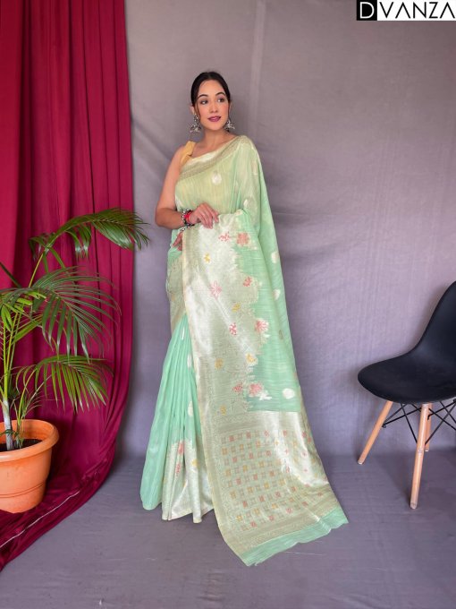 Light Green Linen Silk Saree dvz0003898