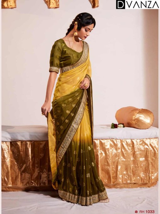 Light Green Weightless Georgette Fancy Border Saree dvz0003558