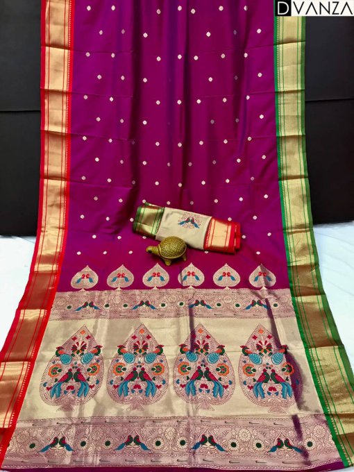 Magenta Kanchipuram Paithani silk party wear saree