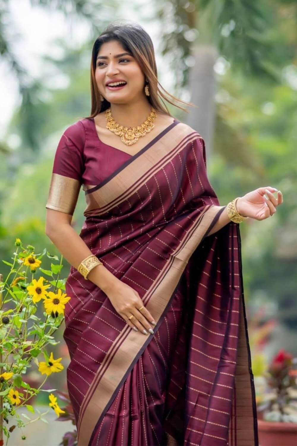 Maroon Silk Woven saree DV425