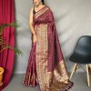 Maroon color traditional Soft silk woven checks saree dvz0003435