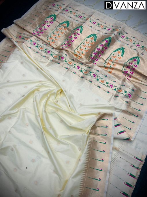 Marriage Function Off white Soft Kanchipuram Pethani Silk Saree dvz0003554